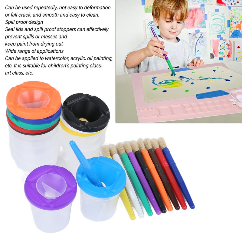 10 Pieces Spill Proof Paint Cups Kids Painting Set with