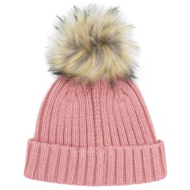 J.Crew Women's Faux Fur Pom-Pom Beanie Hat (Heather Peony, Wool Blend)