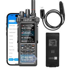 Radtel RT-950 PRO Ham Radio GPS/APRS, 10W Walkie Talkie Long Range Handheld Two Way Radio, AM/FM/CB/SW/MW/LW Reception, Bluetooth APP Programming (with Programming Cable Extra Battery)