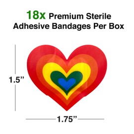 GAMAGO Rainbow Heart Bandages for Kids & Kidults - Set of 18 Individually Wrapped Self Adhesive Bandages - Sterile, Latex-Free & Easily Removable - Funny Gift & First Aid Addition