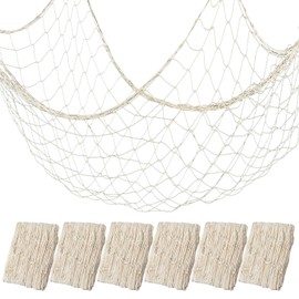 PercyEffie 6Pieces Natural fish net decorations fish nets scallop beach Party Decoration Luau Tropical Nautical Beach Table Cover ocean Theme Decor for Party Home Bedroom Wall Hanging Net Decorations