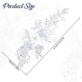 letsinstyle 2 Pcs Rhinestone Flower Lace Appliques, Sequins Beaded Embroidery Patch, White Floral Embroidered Applique Luxury Bead Sewing Patch for Wedding Bridal Gown Clothing Decor