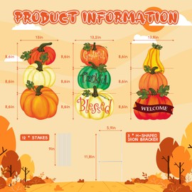 Quera 9PCS Pumpkin Yard Signs Fall Yard Stakes Thanksgiving Outdoor Decorations Harvest Autumn Lawn Decorations Weatherproof Yard Signs for Garden Home Lawn Patio Walkway Decorations, grateful
