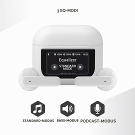 Music Sound Groove Bluetooth Earphones with Touch Screen, 3 EQ Modes, Up to 21 Hours Playback Time, Automatic Pairing, Integrated Control and Compact Case - White