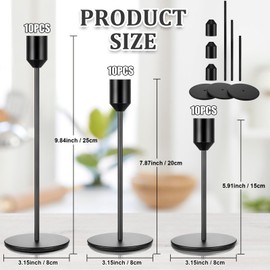 Tioncy 30 Pcs Candlestick Holders Bulk 5.7/7.7/9.7 Tall, Metal Taper Candle Holders fit 0.75 Inch Thick Pillar Candle Stick Elegant Decor for Table Centerpiece Wedding Party (Gold)