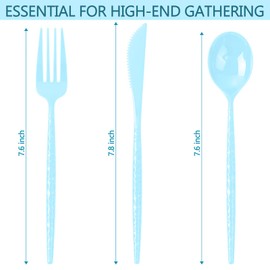LIYH 150 Pcs Baby Blue Plastic Cutlery Sets - Light Blue Plastic Silverware Heavyduty, Disposable Utensil Sets, 50 of Each Forks, Knives & Spoons Flatware Set for Party Birthday