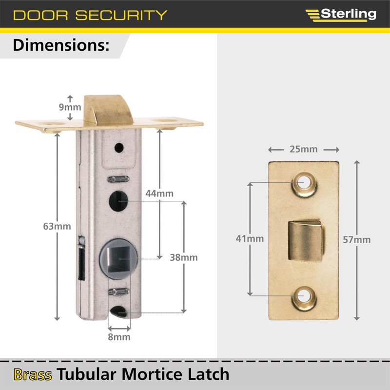 Sterling TML125 BP 2 1/2" 65mm Tubular Mortice Latch, Brass,