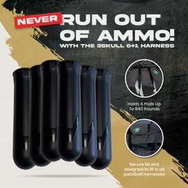 3Skull 6+1 Paintball Harness Black - Paintball Pod Harness - Tank Holder w/6 Black Pods