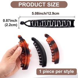 YALOJE 3pcs French Banana Hair Clips for Women, Non-Slip Hair Claws with Double Combs, Fish Shaped Hair Holder Thick Long Curly Hair Styling Accessories for Daily, Party- Black, Brown, Matte Brown