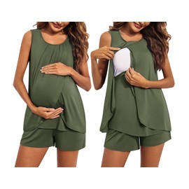 Ekouaer Womens Maternity Pajama Set Sleeveless Sleepwear Soft Lightweight Breastfeeding Pjs Army Green L