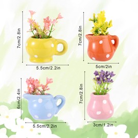 4pcs Mini Vase Magnets for Fridge, Ceramic Cute Tiny Flower Vase Mini 3D Plant Refrigerator Magnets Practical Accessories for Home Locker Office Kitchen School Decoration