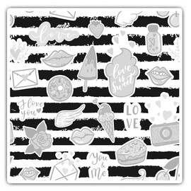 Square Stickers (Set of 2) 7.5cm BW - Funky Girl Icons Love Teen Fun Decals for Laptops,Tablets,Luggage,Scrap Booking,Fridges, #42194