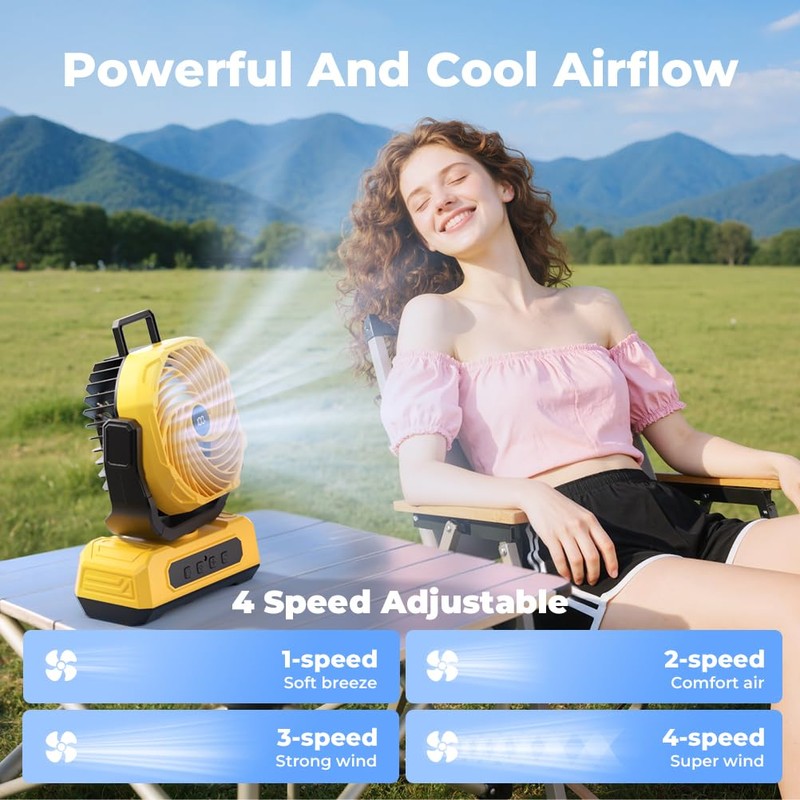 30000mAh Portable Camping Fan with RGB Lantern, Rechargeable Battery Powered