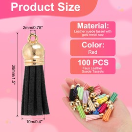 PATIKIL 1.5 Inch Leather Tassels, 100 Pcs Faux Leather Suede Tassel Keychain Charm Bulk with Gold Cap for DIY Craft Decor Handbags Bracelets Jewelry Making Keyring, Black
