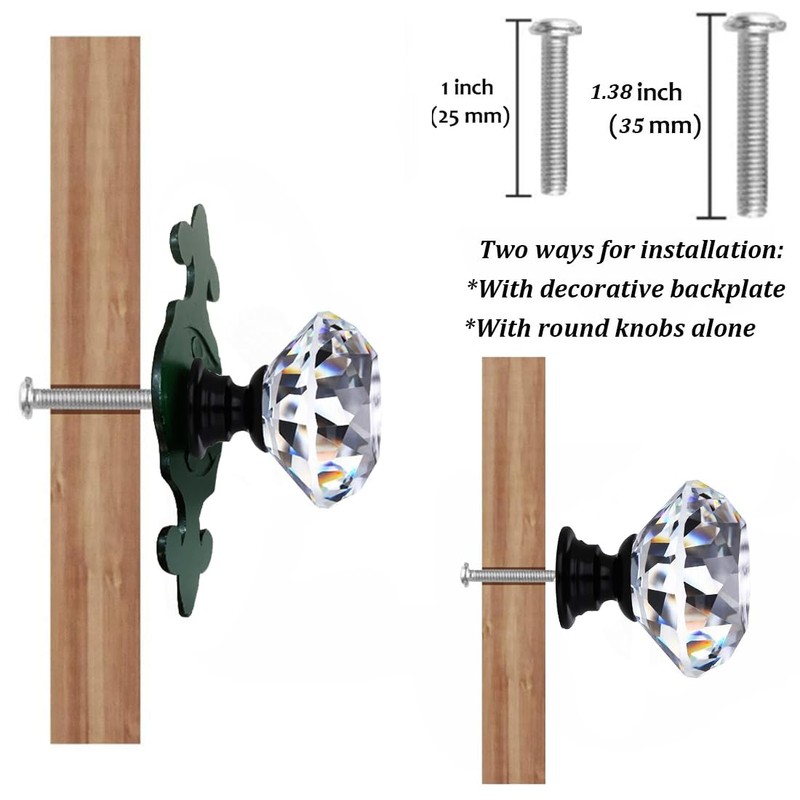 Kelier Crystal Glass Cabinet Knobs, [8 Pack] Elegant Diamond Drawer