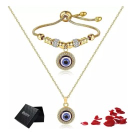 Dazisiny 2pzs Collar Y Pulsera Ojo Turco Acero Inoxidable Para Mujer.joyeria/dijes Oro dama.Regalos de San Valentín.regalos Para Novia,mujers,madre,mama