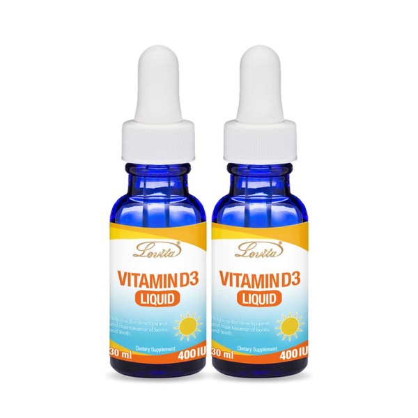 Lovita Vegan Vitamin D3 Liquid, 400IU per Drop, 30ml, 1000 Servings (Pack of 2)