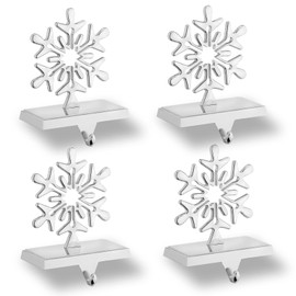 Snowflakes Christmas Stocking Hanger 4 Pack Metal Stocking Holder Stand 3D Sliver Sturdy Stocking Hook Christmas Ornaments for Tables Window Fireplace Mantle Home Decoration