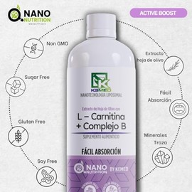 L-Carnitina + Complejo B | Suplemento Líquido de Alta Absorción | Fórmula Liposomal 480ml | 32 Dosis | Nano Nutrition by Kemed