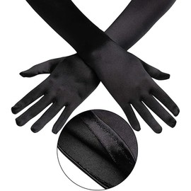 1Pair Long Black Satin Gloves for Women, Elbow Length Bridal Fancy Dress Wedding Evening Party Opera Gloves,1920s Style Dance Gloves Stretchy Long Mittens, 20s Party Bridal Gloves for Women