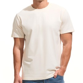 VEIISAR Men's Midweight Crew Neck T-Shirt - 210GSM Soft Cotton Blend, Regular Fit for Cooling Comfort Beige XL