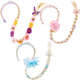 Peohud 3 PCS Princess Dress up Wigs, 27 Inches Long Braided Princess Wig Hairpiece Headband for Birthday Party
