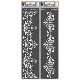 CrafTreat Border Stencils for Painting on Wood, Canvas, Paper, Fabric, Floor, Wall and Tile - Border1 and Border2-2 Pcs - 3x12 Inches Each - Reusable DIY Art and Craft Stencils - Lace Stencils