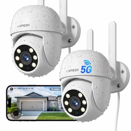 WiFi Security Camera Outdoor Wired, 2.4/5GHz Wi-Fi Camera for Home Security, Auto Tracking, Color Night Vision, Motion Detection, 2-Way Audio, 24/7 Recording, Work with Alexa/Google Home(2 Cameras)