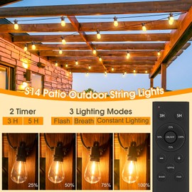 Outdoor String Lights with Remote - Dimmable 180FT IP65 Waterproof Patio Lights with Edison Bulbs Hanging Lights Outside for Backyard Garden Porch Deck Balcony