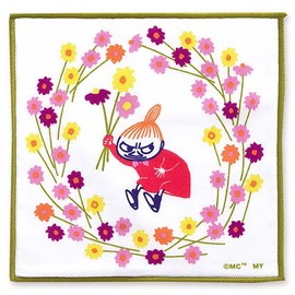 Moomin Handkerchief, Mini Handkerchief, Wreath Green, Little My Approx. 5.9 x 5.9 inches (15 x 15 cm), Northern Europe, Children's Towel Handkerchief, Made in Japan