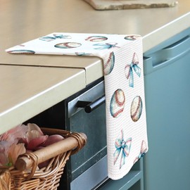 shiviody Baseball Beach Kitchen Towels - Coastal Coquette Bow Dish Towel, Cool Towels for Sports, Preppy Ocean Baseball Decorative Absorbent Dishcloths Hand Towel for Gym Pool Decor 16x24 Inches