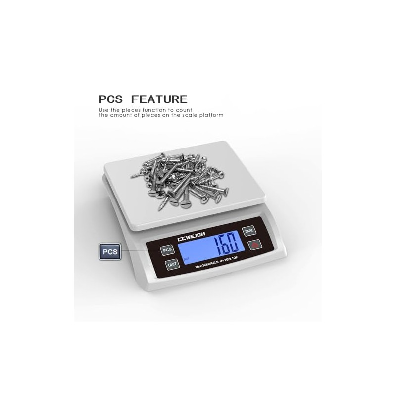 Digital Kitchen Scale 30KG/66LB, Stainless Bread Scale with LCD Display,