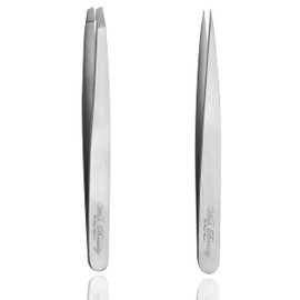 Tweezer Wishbeauty Pointed and Slant Pointed Eyebrow Tweezers for Women & Men - 2pc Precision Tweezers for Eyebrows, Facial Hair & Ingrown Hair Removal - Stainless Steel