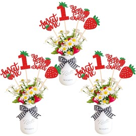 ZHUOWEISM 12 PCS Strawberry Sweet One Centerpiece Sticks Sweet Berry 1st Birthday Table Flower Centerpieces Sticks Strawberry Floral Decor for Baby Shower First Birthday Party Centerpieces Supplies