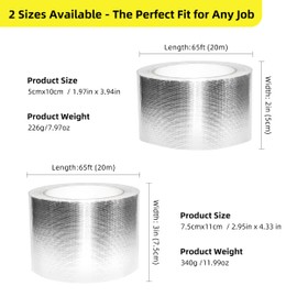 Tingheng 3 Inch x 65 Ft Fiberglass Reinforced Aluminum Foil Tape, 6 Mil Heavy Duty Heat Resistant to 500°F Waterproof for HVAC Ducts, Dryer Vents, Furnace Connections, Exhaust & Pipe Insulation