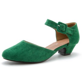 Enelauge Women's Ankle Strap Closed Toe Low Chunky Heel Dress Work Pumps Suede Green 46-11.5 US