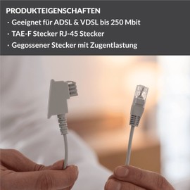 COXBOX 5 m DSL Kabel Fritzbox, Speedport, Easybox - TAE Kabel RJ45 grau - VDSL ADSL WLAN Router-Kabel mit Twisted Pair für eine zuverlässige Verbindung