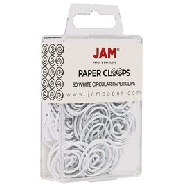 JAM PAPER Circular Paper Clips - Round Paperclips - White - 50/Pack