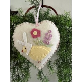 Handmade Buttermilk Basin EASTER CHICK Wool Felt Appliquéd Ornament Handmade Folk Art