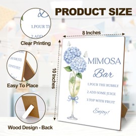 Mimosa Bar Sign With Stand, Blue Hydrangea Mimosa Bar Supplies Decorations, Brunch Dessert Table Decor Sign, Bubbly Bar Sign For Wedding Engagement Birthday Christmas Party, 08