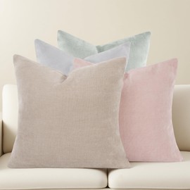 Lunofox Farmhouse Decor Throw Pillow Covers 18x18 Inch Set of 4, Solid Textured Cushion Covers for Couch, Sofa, Bed – Beige, Light Grey, Pink, Light Green
