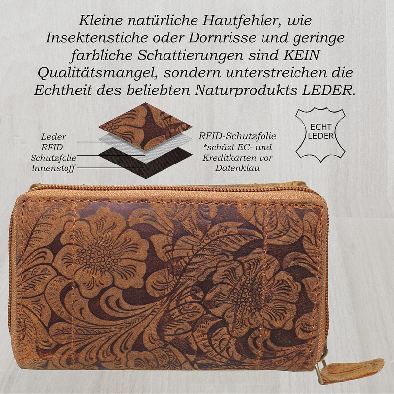 Women's Purse, Wild Leather, in 9 Colours Brown