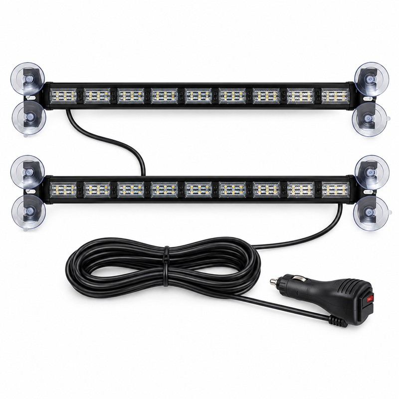 162 LED Dual Car Windshield Strobe Warning Light Bars, 12–24V