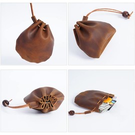 Leather Pouch, Vintage Coin Bag, Leather Retro Coin Purse, Leather Purse, Coin Purse, Key Case with Drawstring for Men, Women (Brown), brown, Leather pouch
