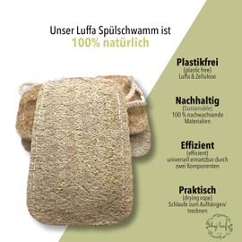 hej Leaf ® Luffa Schwamm 3er Set - 100% Biologisch Abbaubar, Nachhaltiger Zero Waste Dusch- & Küchenschwamm, Wiederverwendbar, Natürlich & Plastikfrei