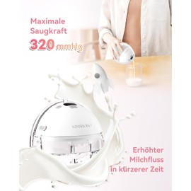 Electric Breast Pump, 4 Modes, 19 Levels, 320 mmHg Strong Suction Power, Electric Breast Pump, Hands-Free, Painless Breast Pump, Electrically Portable (White, Pack of 1)