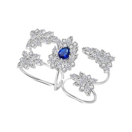 Aprilery Two-Finger Statement Ring Palm for Women, Fashion CZ Crystal Adjustable Rings Cocktail Open Multiple Ring Leaf Wedding Party Prom Accessory Jewelry Gifts for Her (Two Finger - Sapphire)