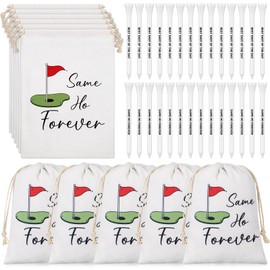 Realspring 60 Pcs Golf Bachelor Party Same Hole Forever Groom Gift 20 Cotton Drawstring Hangover Gifts Bags with 40 Funny Golf Tees Bachelor Party Favor Goodie Bags for Men Women Wedding