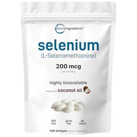 Micro Ingredients Selenium Supplements for Women & Men 200mcg, 500 Softgels with Coconut Oil | Essential Trace Mineral as Selenomethionine | Antioxidant for Energy, Heart, & Immune Support