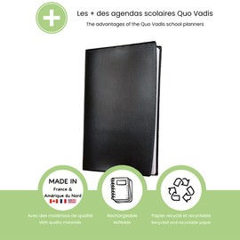 QUO VADIS English Annuel Planner - Trinote - One week on two pages - 7 1/4''x 9 1/2'' (18x24cm) - Freeport Black Cover - December 2024 to December 2025